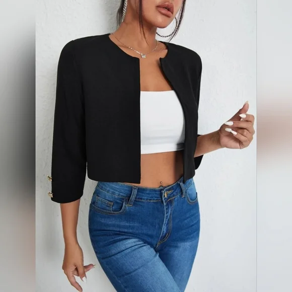 SHEIN Essnce Solid Open Front Blazer Bolero Jacket-(Large) - Picture 1 of 6